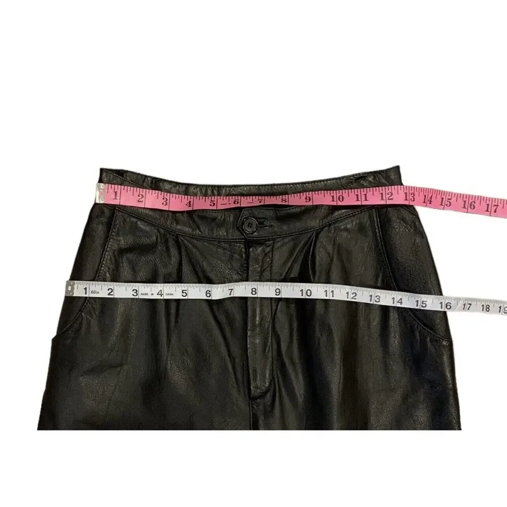 Vintage‎ 80's High Waist Pleated Leather Pants Black Size 6